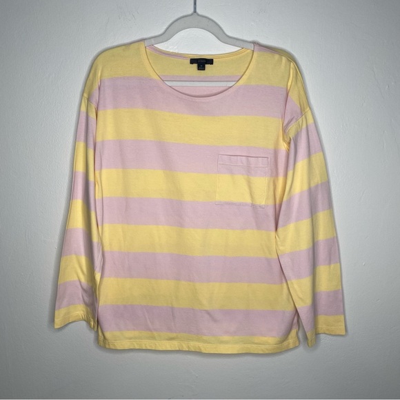 J Crew Slouchy Fit Yellow/Pink Striped Long Sleeve Shirt Size M - Picture 1 of 8